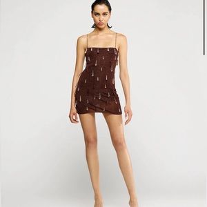 Oséree Brown Lumière Crystal-Embellished Mini Dress